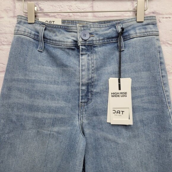 NEW Oat New York High Rise Wide Leg Jeans Size 6/28 Raw Hem Light/Med Wash - Picture 2 of 10